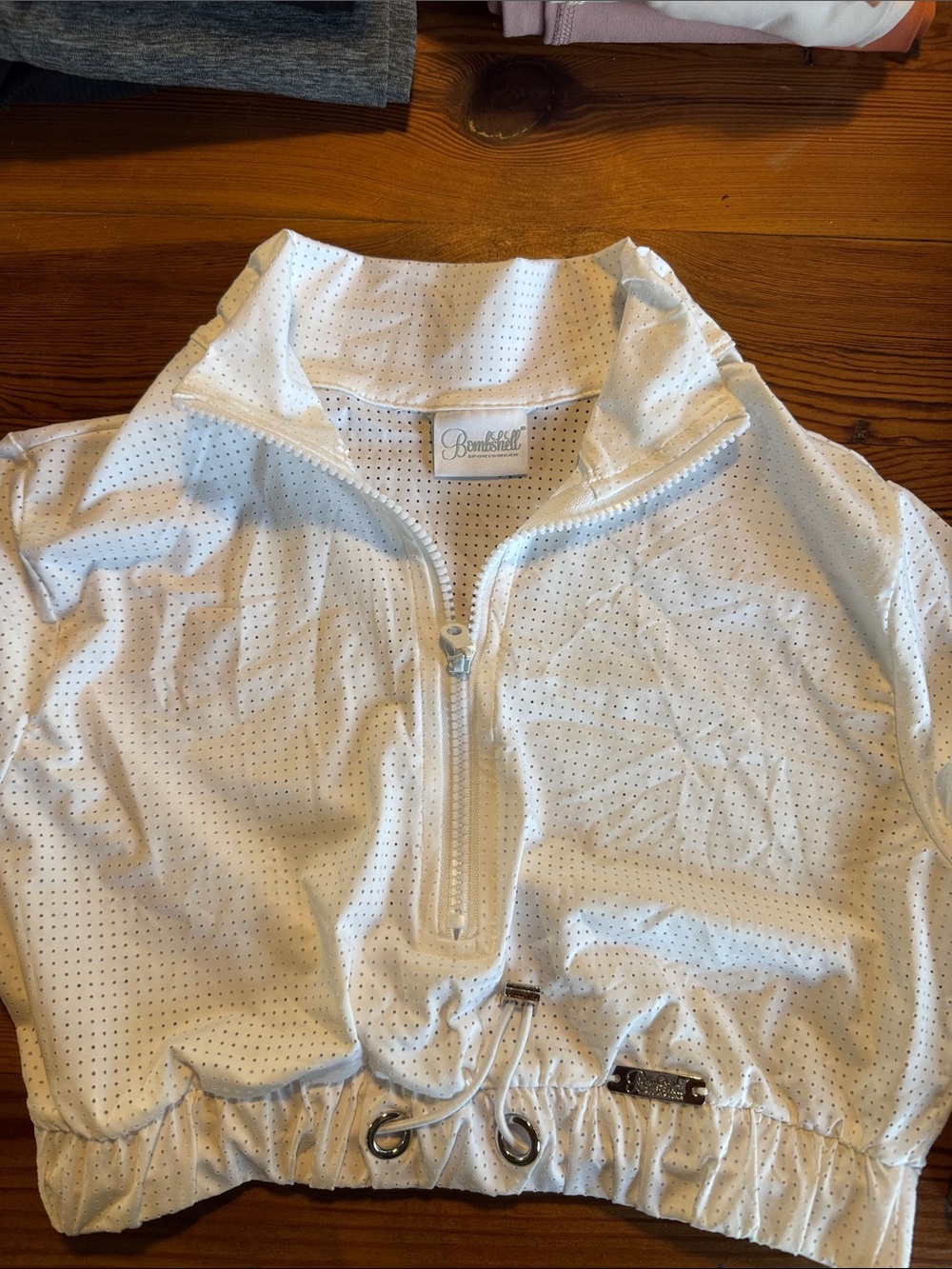 Bombshell Sportswear White Perforated Half-Zip Pullover